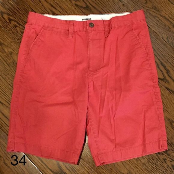 SONOMA Mens Muted Red Flat Front Chino Shorts Sz 34 - Picture 1 of 9